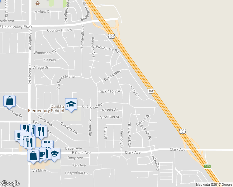 map of restaurants, bars, coffee shops, grocery stores, and more near 1418 Dickinson Street in Santa Maria