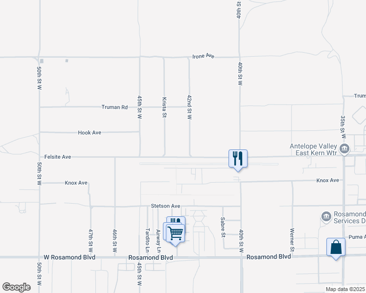 map of restaurants, bars, coffee shops, grocery stores, and more near Felsite Avenue in Rosamond