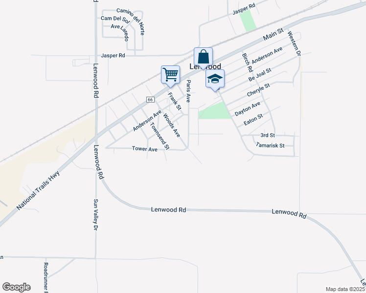 map of restaurants, bars, coffee shops, grocery stores, and more near 34150 Woods Avenue in Barstow
