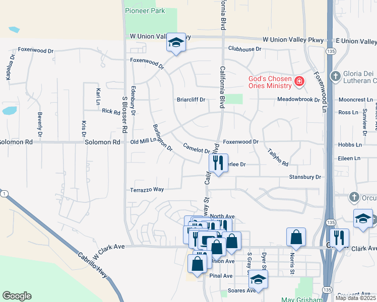 map of restaurants, bars, coffee shops, grocery stores, and more near 964 Camelot Drive in Orcutt