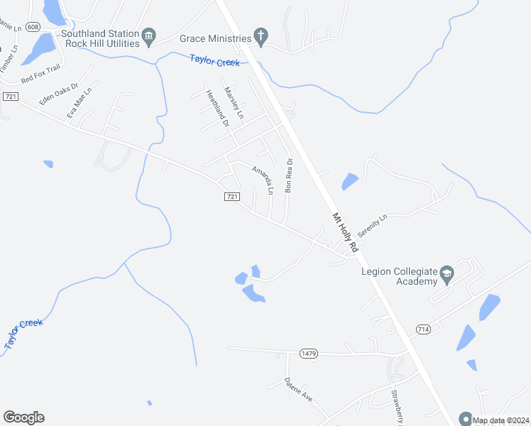 map of restaurants, bars, coffee shops, grocery stores, and more near 1678 Amanda Lane in Rock Hill