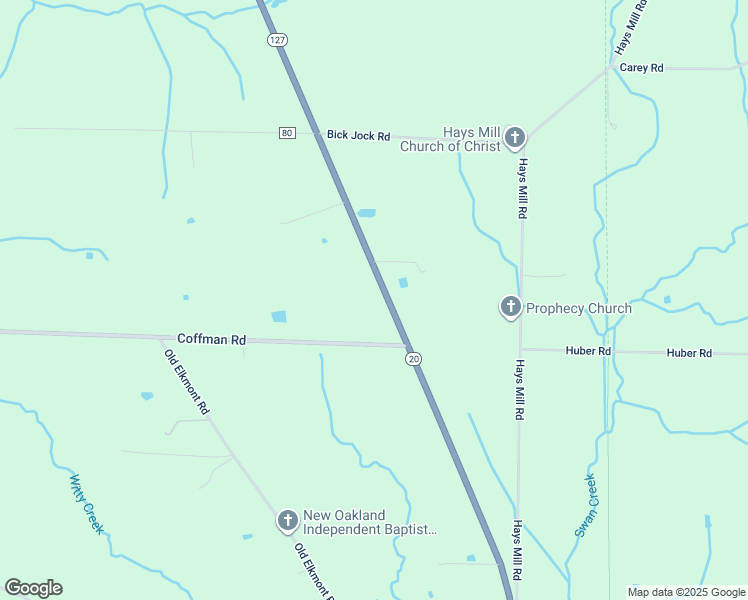 map of restaurants, bars, coffee shops, grocery stores, and more near 21691 Alabama 127 in Elkmont