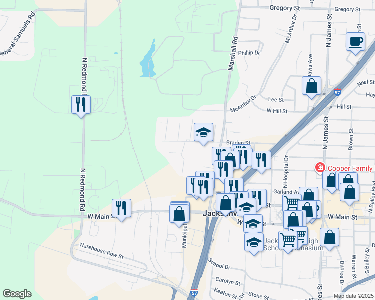 map of restaurants, bars, coffee shops, grocery stores, and more near 3103 Hines Drive in Jacksonville