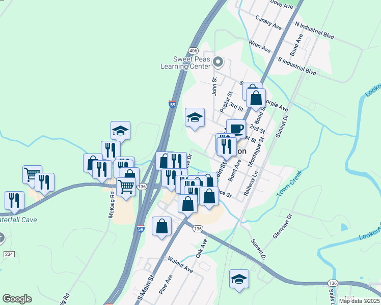 map of restaurants, bars, coffee shops, grocery stores, and more near Wolverine Drive in Trenton