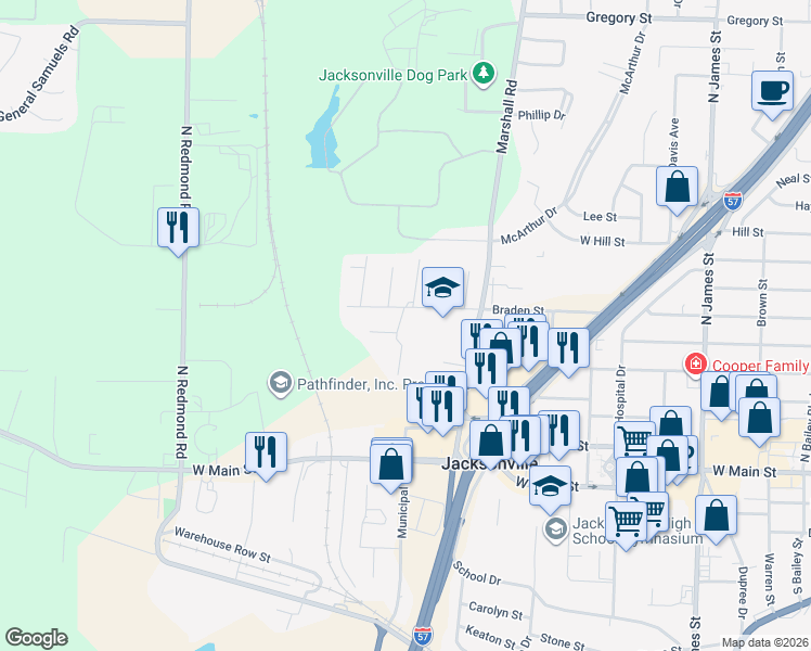 map of restaurants, bars, coffee shops, grocery stores, and more near 3103 Hines Drive in Jacksonville