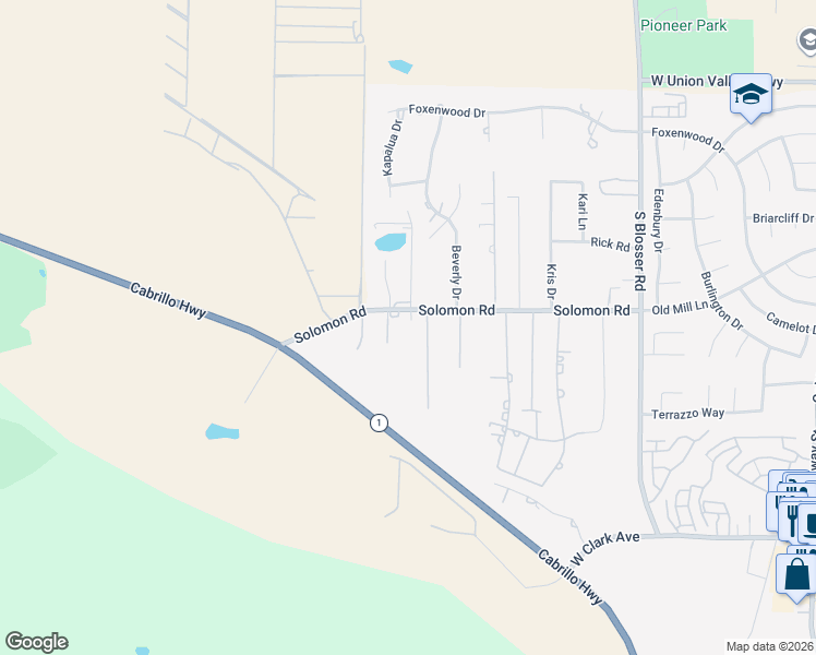 map of restaurants, bars, coffee shops, grocery stores, and more near 1450 Solomon Road in Santa Maria