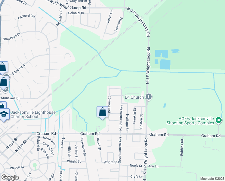 map of restaurants, bars, coffee shops, grocery stores, and more near 308 Bellewood Lane in Jacksonville