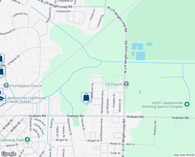map of restaurants, bars, coffee shops, grocery stores, and more near 304B Clint Road in Jacksonville