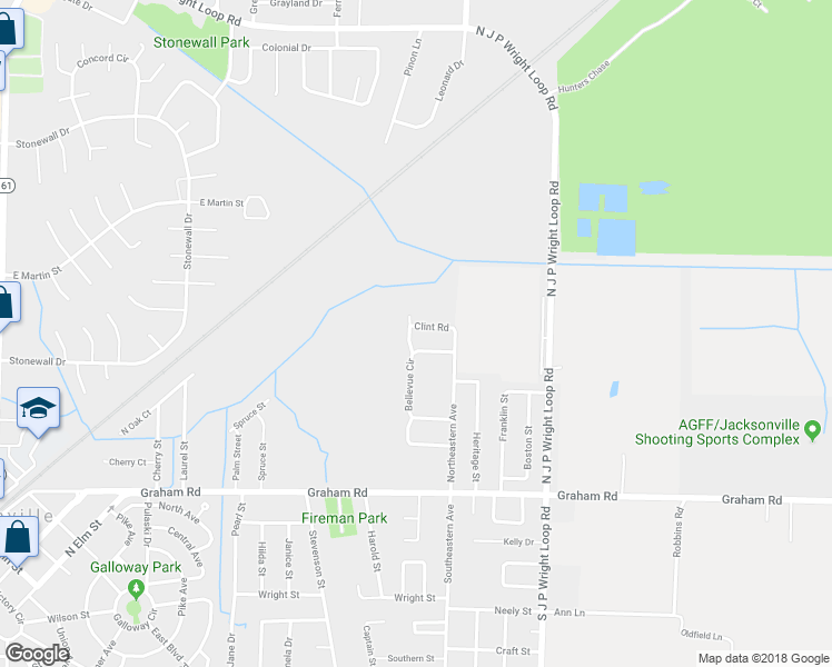 map of restaurants, bars, coffee shops, grocery stores, and more near 308 Bellewood Lane in Jacksonville