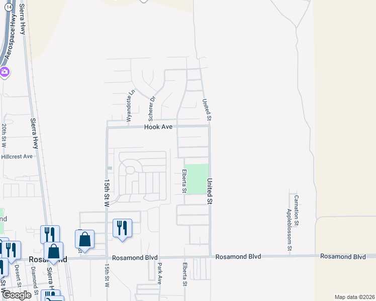 map of restaurants, bars, coffee shops, grocery stores, and more near 1108 Holloway Avenue in Rosamond