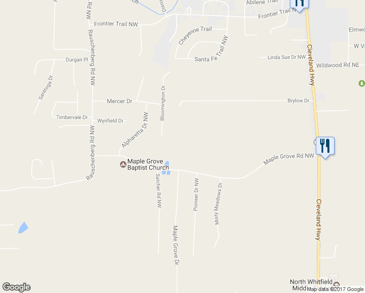 map of restaurants, bars, coffee shops, grocery stores, and more near 272 Maple Grove Road Northwest in Dalton