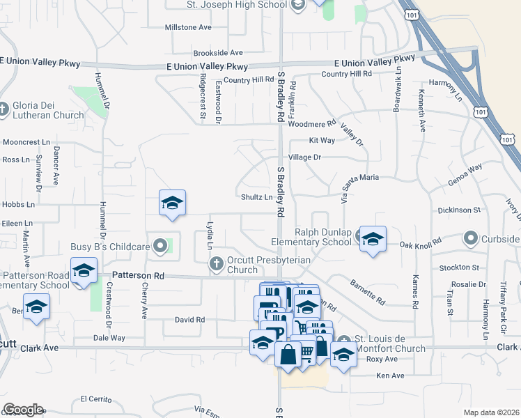 map of restaurants, bars, coffee shops, grocery stores, and more near 1051 Amethyst Drive in Orcutt