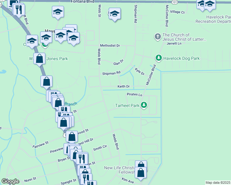 map of restaurants, bars, coffee shops, grocery stores, and more near 313 Deacon Court in Havelock