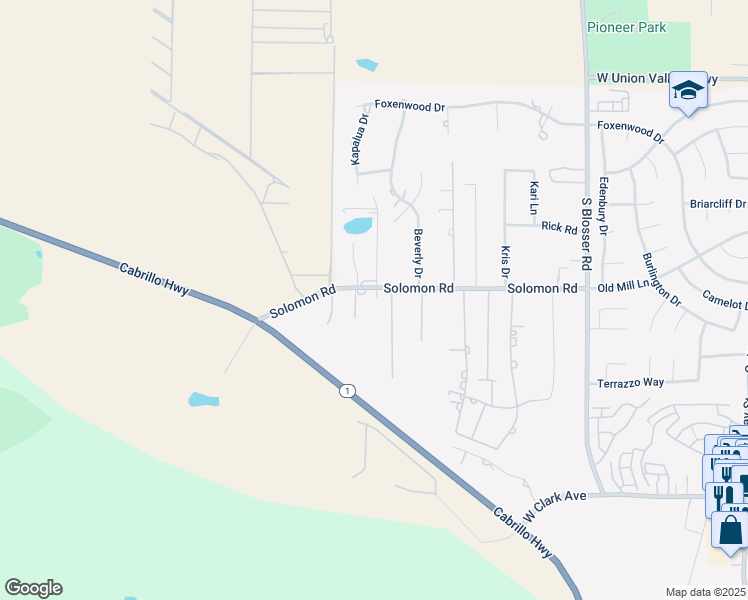 map of restaurants, bars, coffee shops, grocery stores, and more near 1430 Solomon Road in Santa Maria