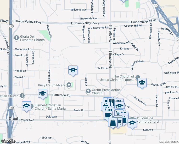 map of restaurants, bars, coffee shops, grocery stores, and more near 901 Amethyst Drive in Santa Maria