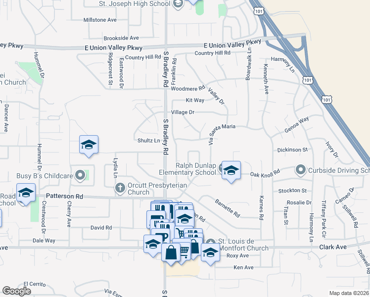 map of restaurants, bars, coffee shops, grocery stores, and more near 1143 Via Pinta in Santa Maria