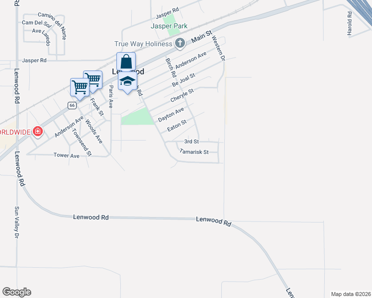 map of restaurants, bars, coffee shops, grocery stores, and more near 25552 Tamarisk St in Barstow