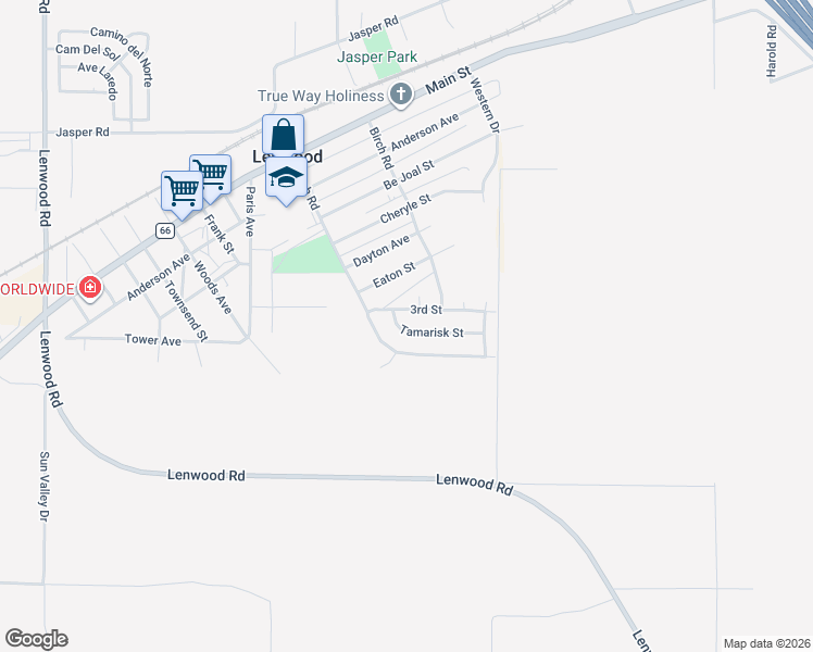 map of restaurants, bars, coffee shops, grocery stores, and more near 25552 Tamarisk Street in Barstow