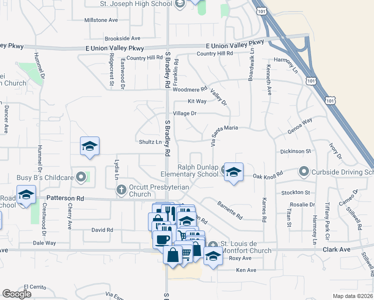 map of restaurants, bars, coffee shops, grocery stores, and more near 1143 Via Pinta in Santa Maria