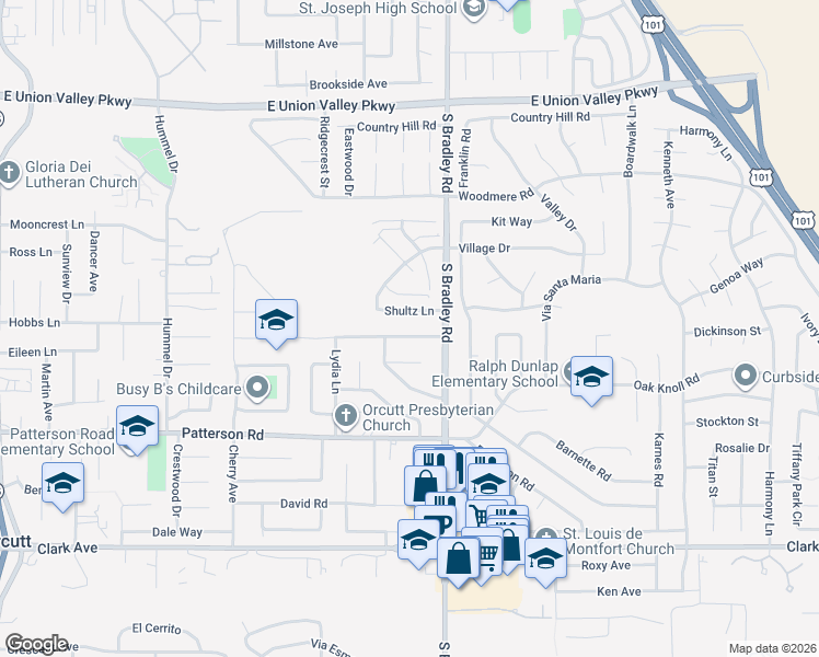 map of restaurants, bars, coffee shops, grocery stores, and more near 1051 Amethyst Drive in Orcutt