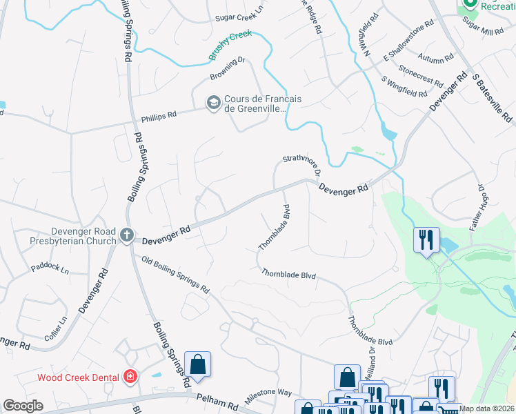 map of restaurants, bars, coffee shops, grocery stores, and more near 34 Tamaron Way in Greer
