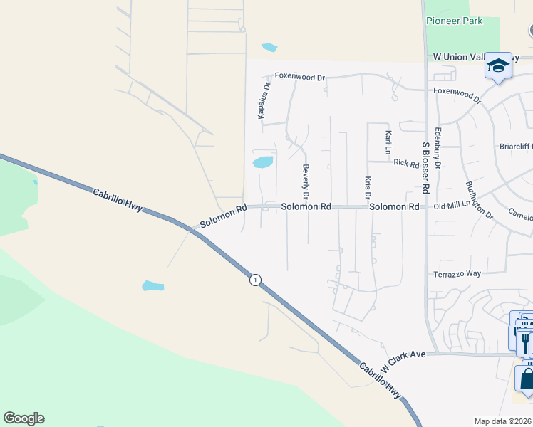 map of restaurants, bars, coffee shops, grocery stores, and more near 1450 Solomon Road in Santa Maria