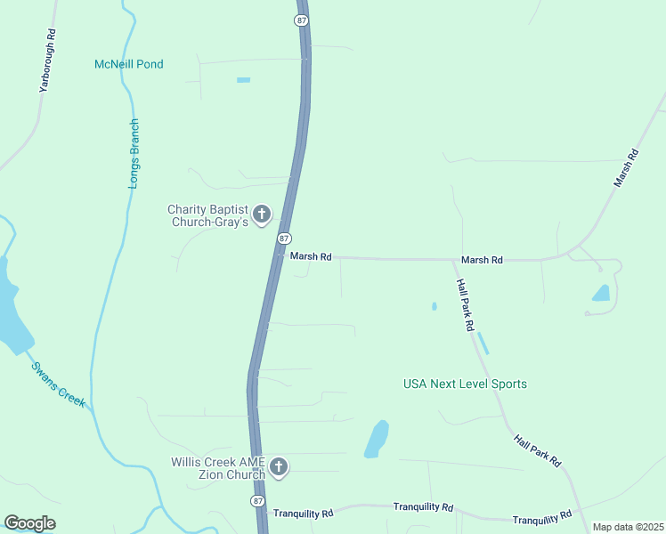 map of restaurants, bars, coffee shops, grocery stores, and more near 6571 Marsh Road in Fayetteville
