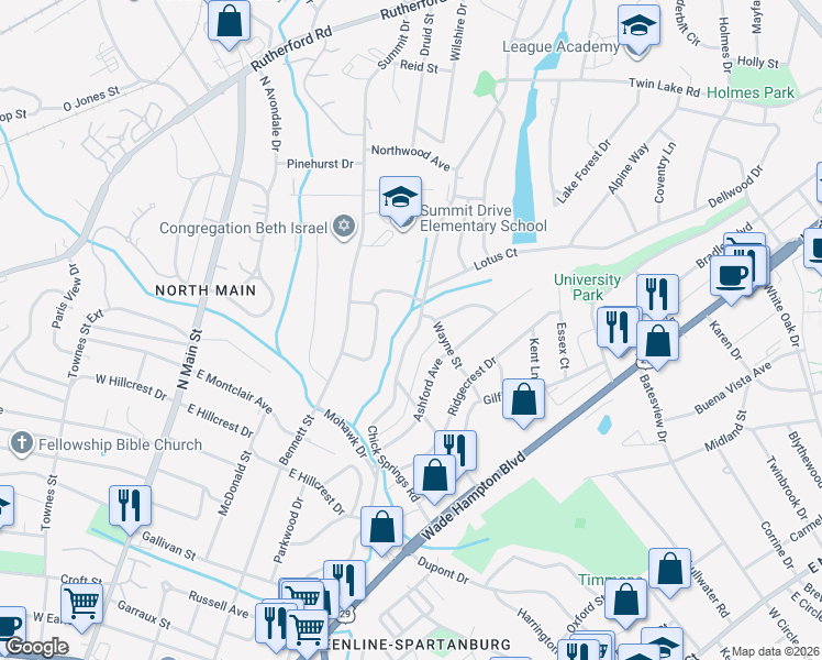 map of restaurants, bars, coffee shops, grocery stores, and more near 323 Chick Springs Road in Greenville