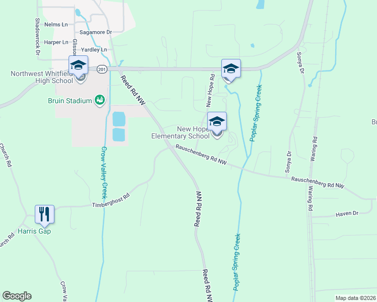 map of restaurants, bars, coffee shops, grocery stores, and more near 3010 Rauschenberg Road Northwest in Dalton