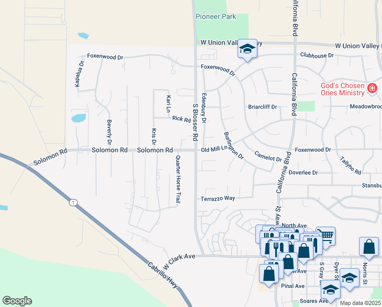 map of restaurants, bars, coffee shops, grocery stores, and more near 4613 South Blosser Road in Santa Maria