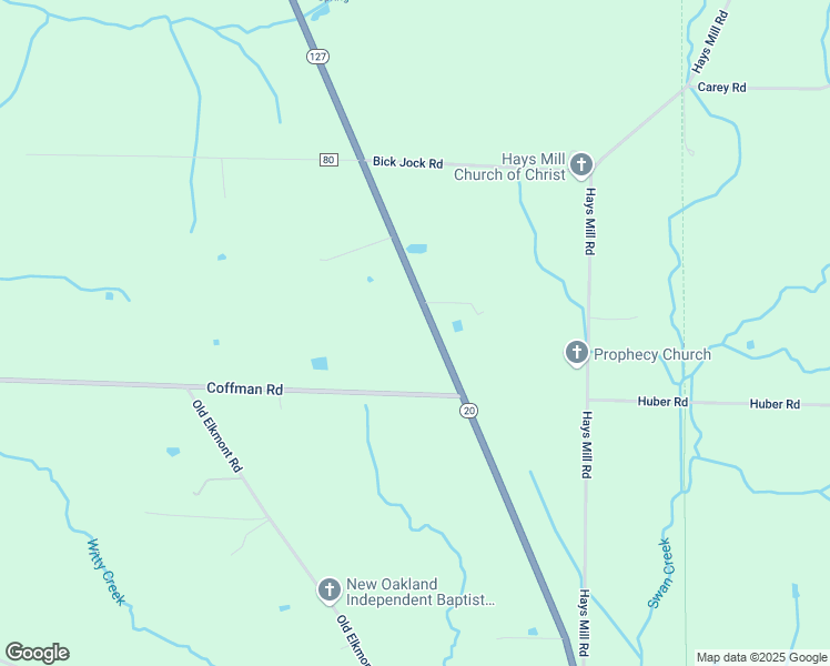 map of restaurants, bars, coffee shops, grocery stores, and more near 21691 Alabama 127 in Elkmont