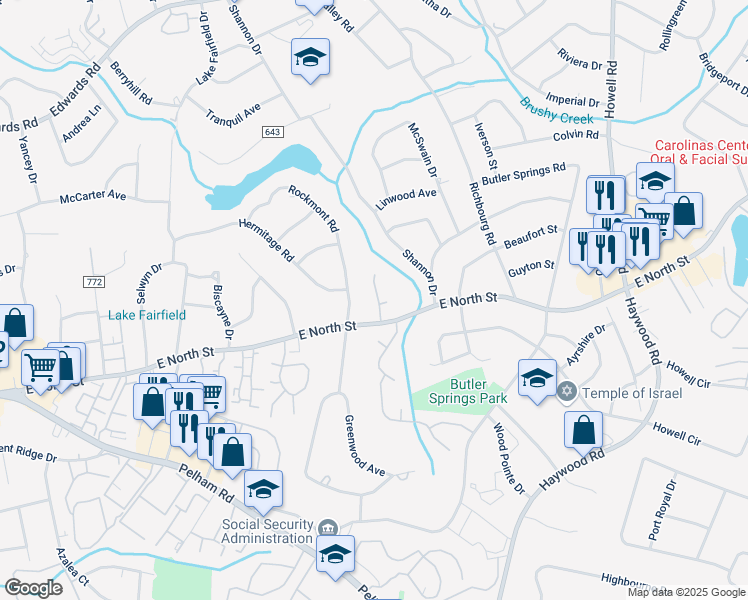 map of restaurants, bars, coffee shops, grocery stores, and more near 3 12 Oaks Terrace in Greenville