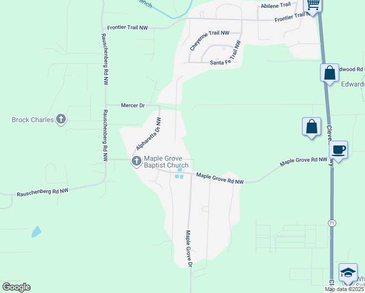 map of restaurants, bars, coffee shops, grocery stores, and more near 272 Maple Grove Road Northwest in Dalton