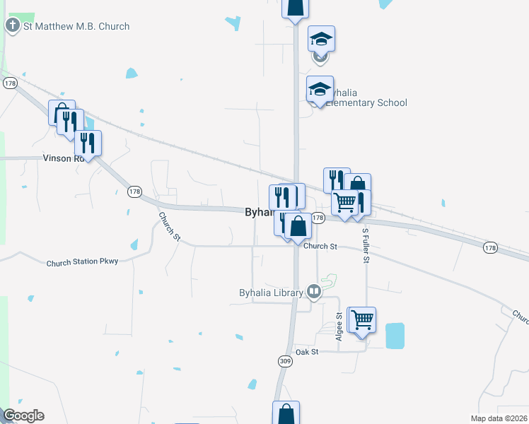 map of restaurants, bars, coffee shops, grocery stores, and more near in Byhalia