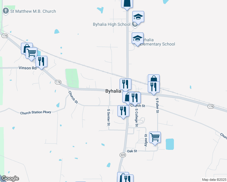 map of restaurants, bars, coffee shops, grocery stores, and more near in Byhalia