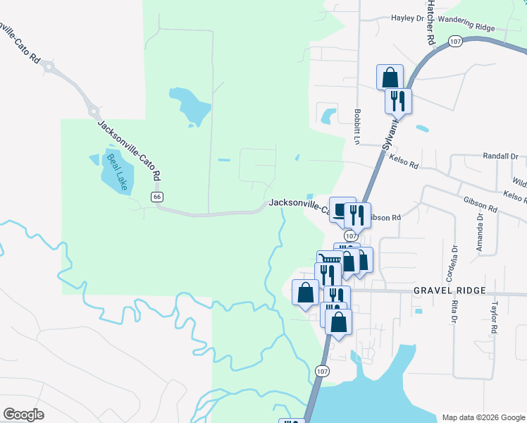 map of restaurants, bars, coffee shops, grocery stores, and more near 8307 Jacksonville-Cato Road in Sherwood