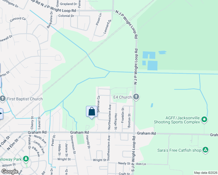 map of restaurants, bars, coffee shops, grocery stores, and more near 304B Clint Road in Jacksonville