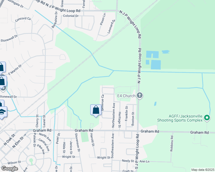 map of restaurants, bars, coffee shops, grocery stores, and more near 304B Clint Road in Jacksonville
