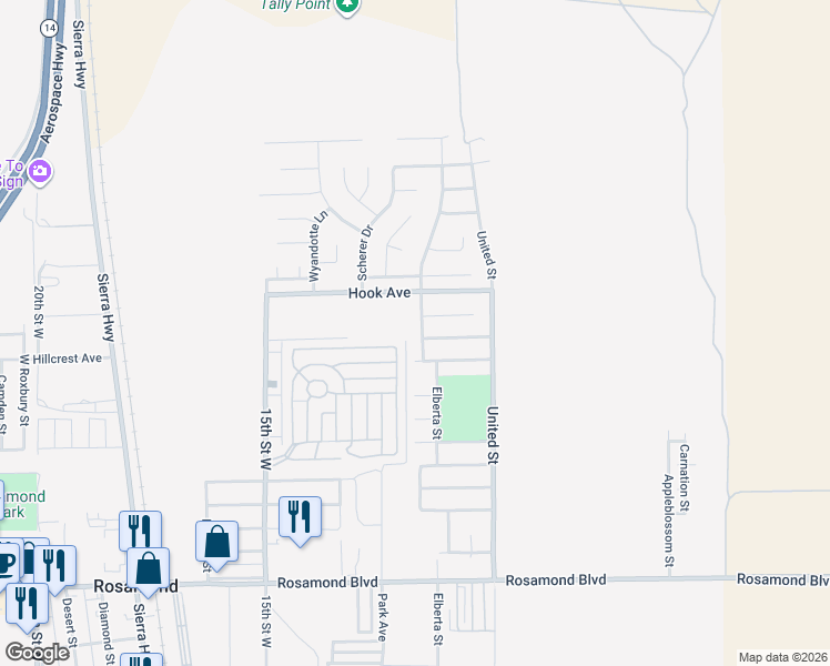map of restaurants, bars, coffee shops, grocery stores, and more near 3525 Fernwood Street in Rosamond