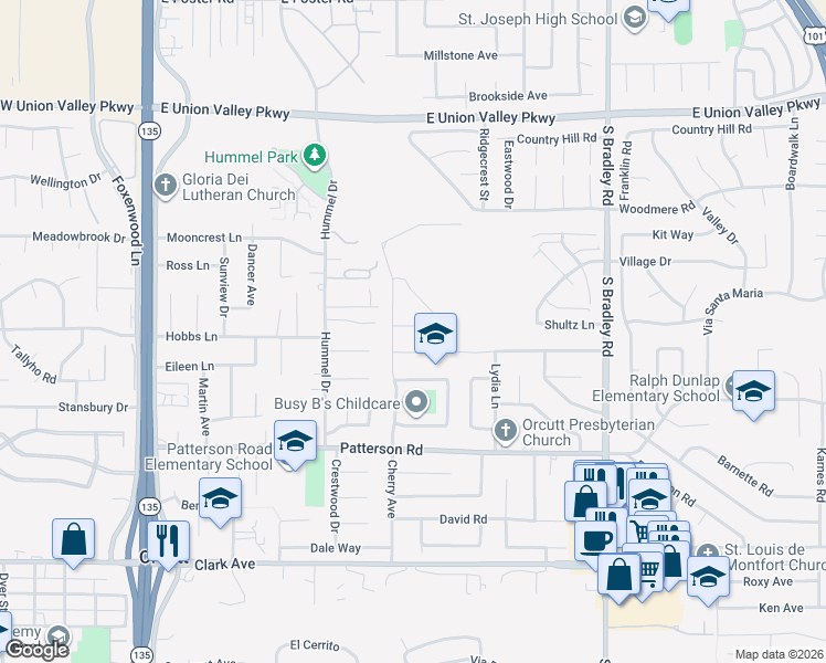 map of restaurants, bars, coffee shops, grocery stores, and more near 733 Royal Terrace in Santa Maria