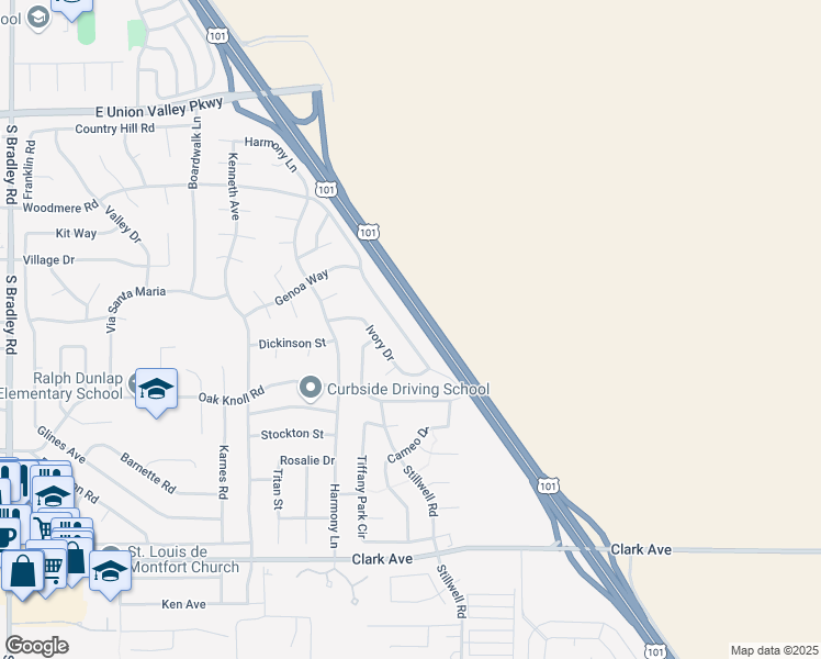 map of restaurants, bars, coffee shops, grocery stores, and more near 4644 Woodmere Road in Santa Maria