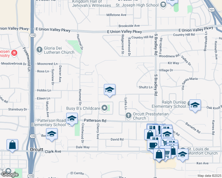 map of restaurants, bars, coffee shops, grocery stores, and more near 845 Amethyst Drive in Orcutt