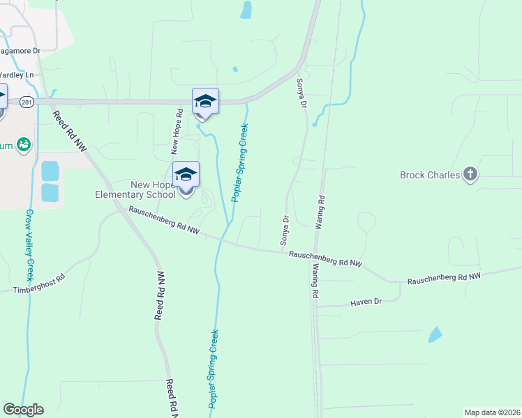 map of restaurants, bars, coffee shops, grocery stores, and more near 2973 Old Waring Road Northwest in Dalton