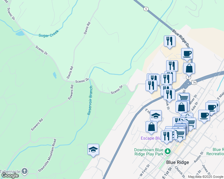 map of restaurants, bars, coffee shops, grocery stores, and more near 2330 Scenic Drive in Blue Ridge