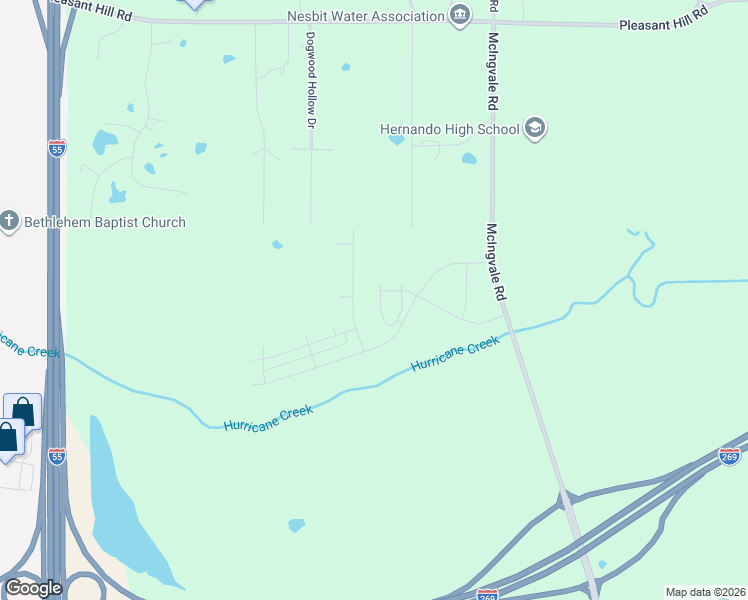 map of restaurants, bars, coffee shops, grocery stores, and more near 1000 Hall Road in DeSoto County