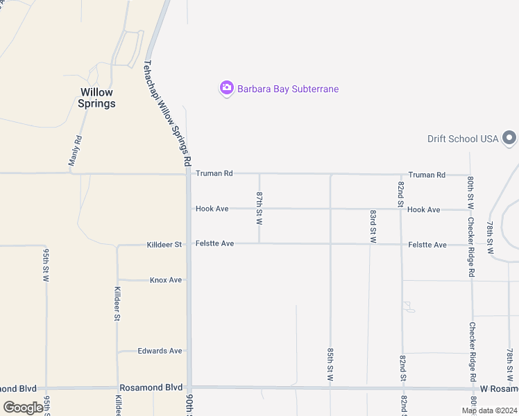 map of restaurants, bars, coffee shops, grocery stores, and more near 87th Street West in Rosamond