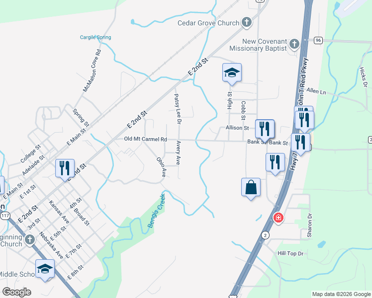 map of restaurants, bars, coffee shops, grocery stores, and more near 110 Avery Avenue in Stevenson