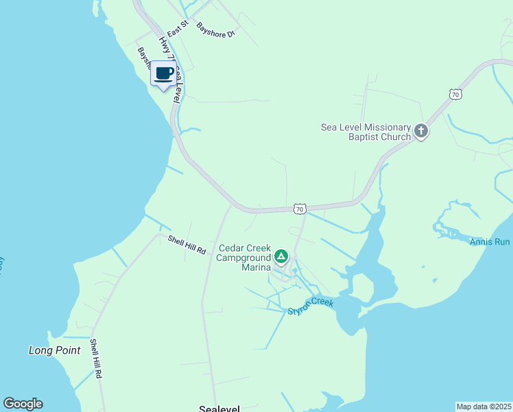 map of restaurants, bars, coffee shops, grocery stores, and more near 815 Highway 70 Sea Level in Sealevel