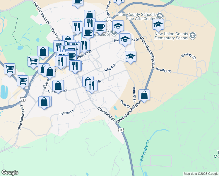 map of restaurants, bars, coffee shops, grocery stores, and more near 14 Tanyard Street in Blairsville