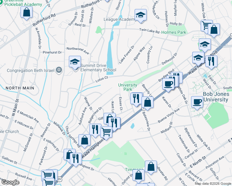 map of restaurants, bars, coffee shops, grocery stores, and more near 15161 Ashford Avenue in Greenville